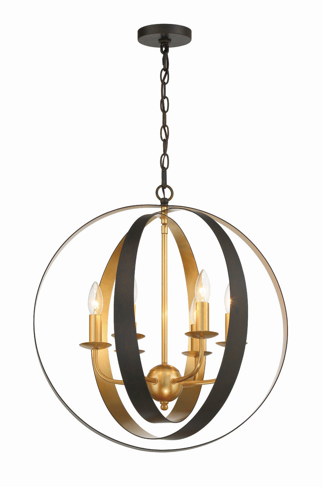 Luna 6 Light English Bronze + Antique Gold Sphere Large Chandelier