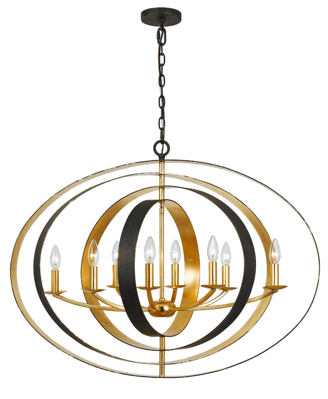 Luna 8 Light English Bronze + Antique Gold Oval Chandelier
