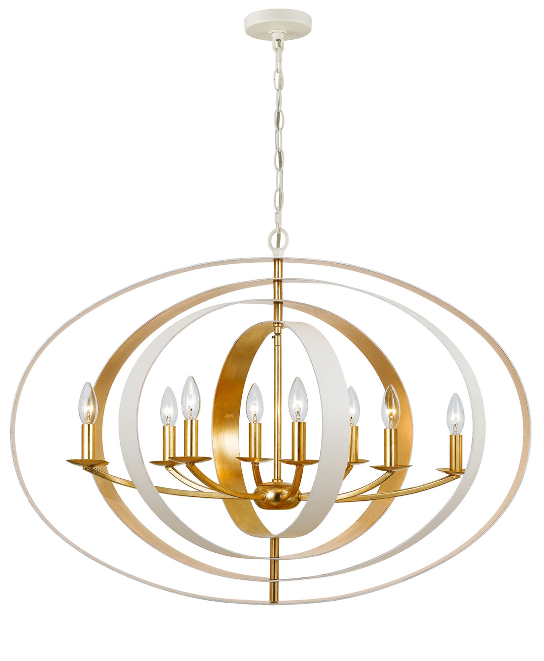 Luna 8 Light Matte White + Antique Gold Oval Chandelier