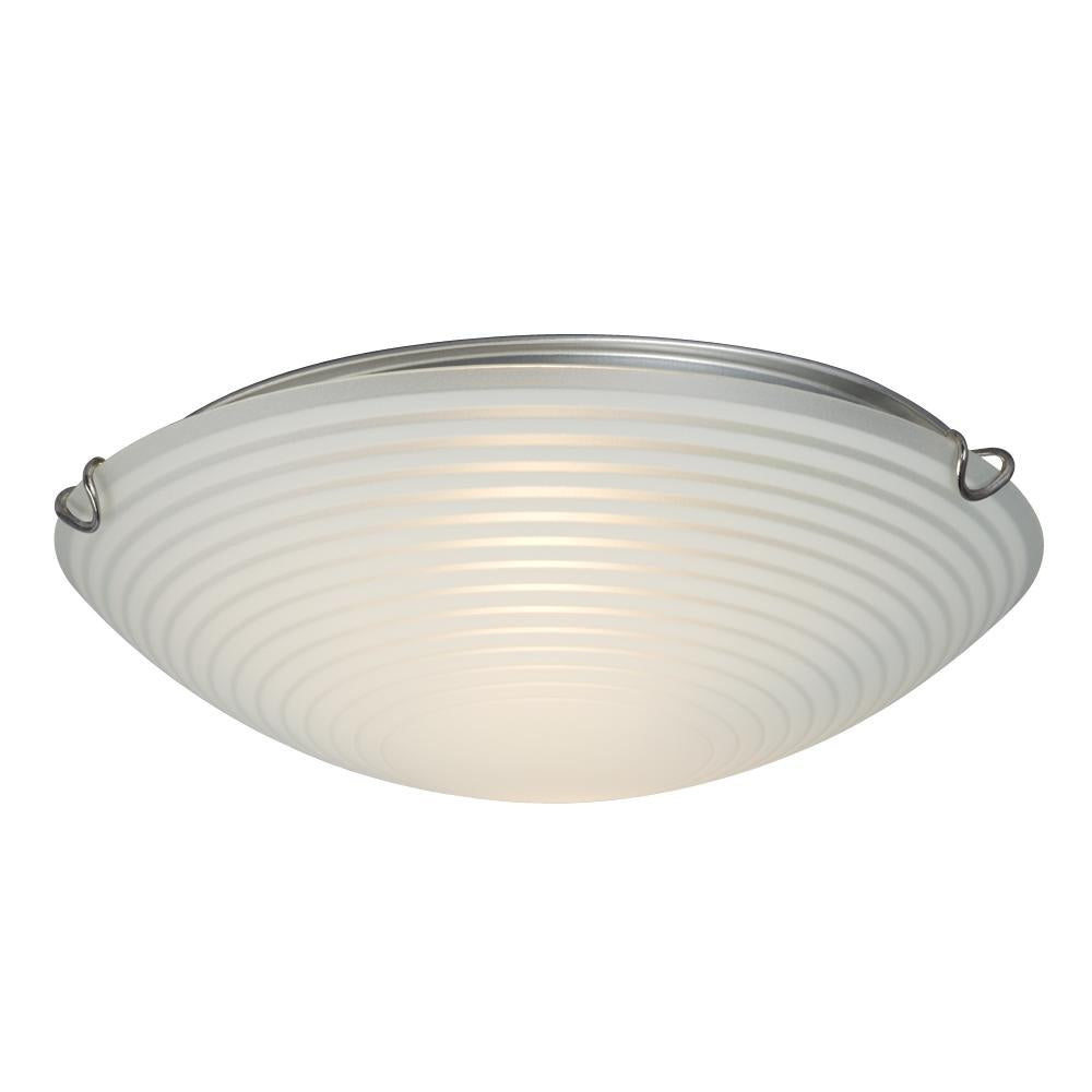 2-Light Flush Mount - Polished Chrome with White Striped Glass Shade