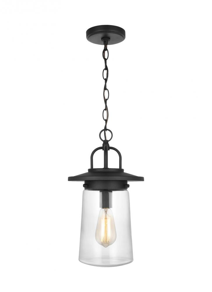 Tybee casual 1-light LED outdoor exterior ceiling hanging pendant in black finish with clear glass s