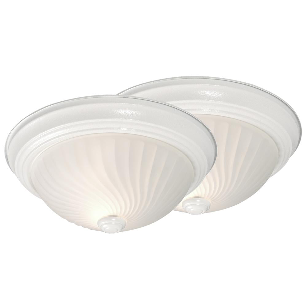 Flush Mount Twin Pack - White w/ Frosted Swirl Glass