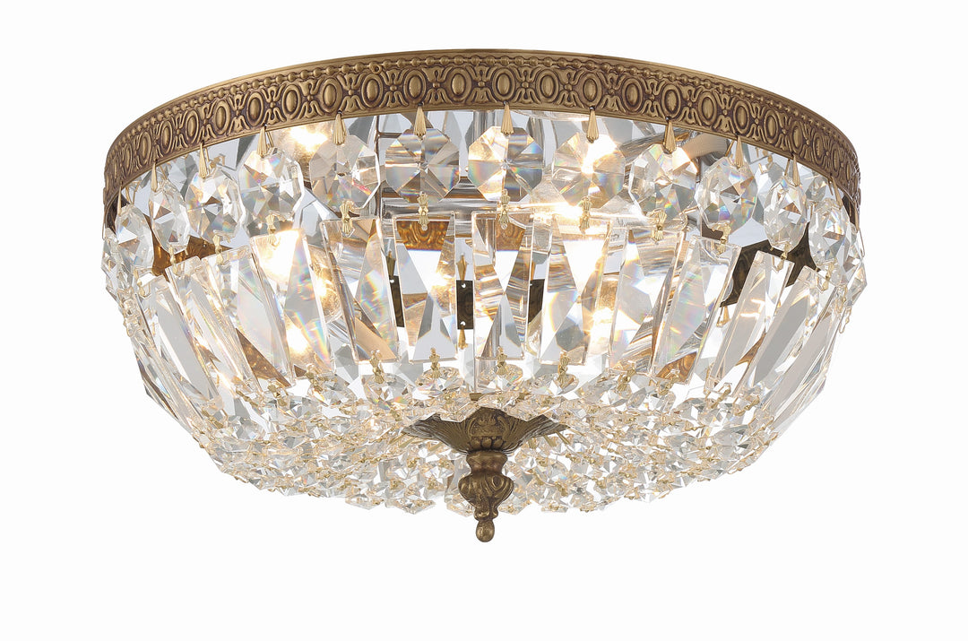 Crystorama 3 Light Hand Cut Crystal Olde Brass Flush Mount