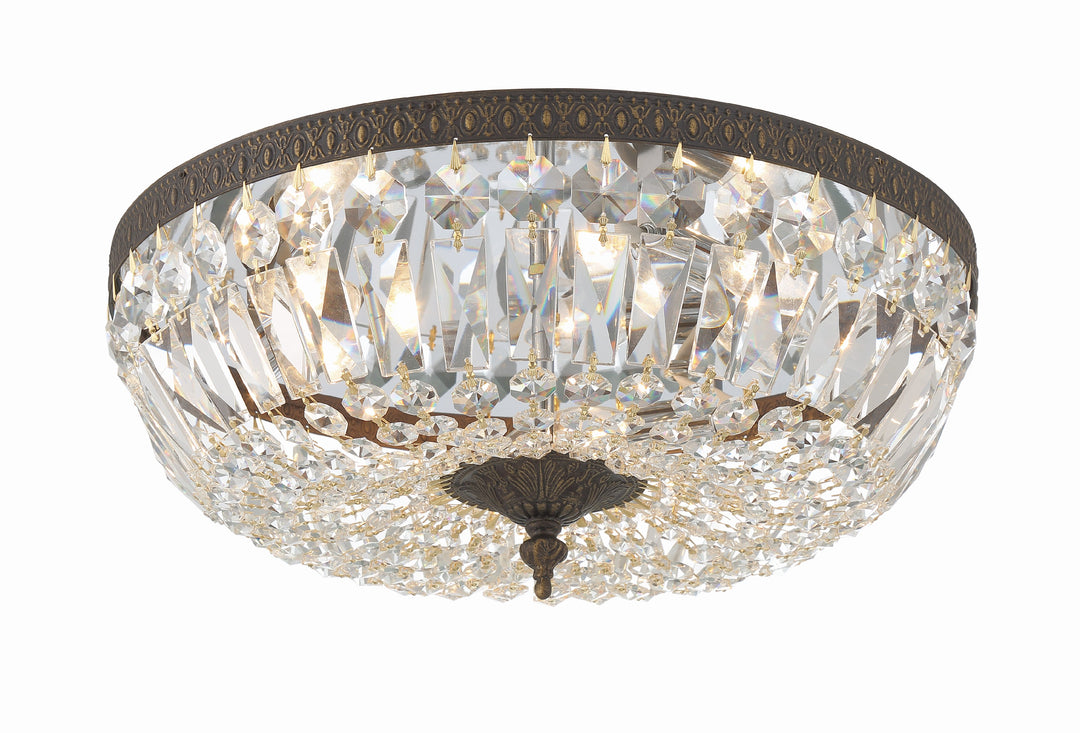 Crystorama 3 Light Clear Hand Cut English Bronze Flush Mount
