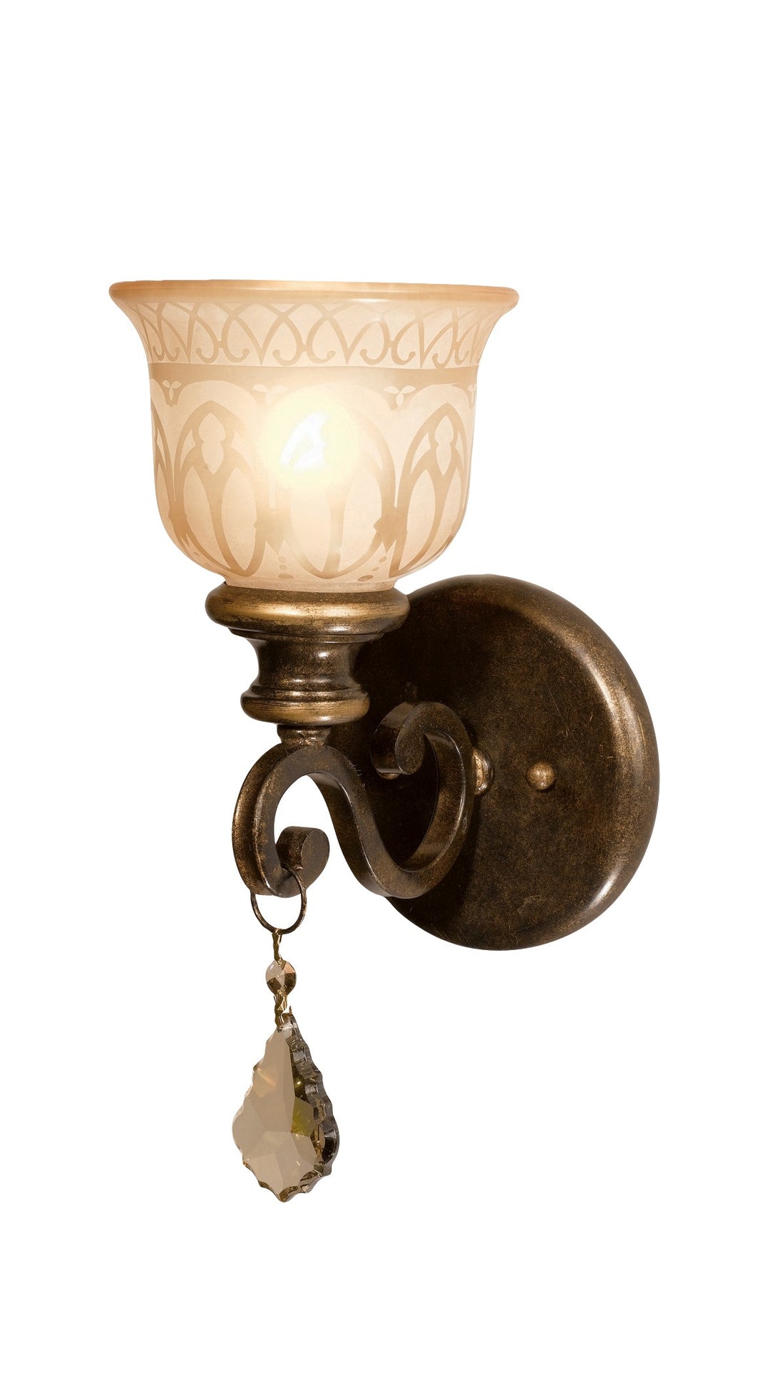 Norwalk 1 Light Golden Teak Hand Cut Crystal Bronze Umber Sconce