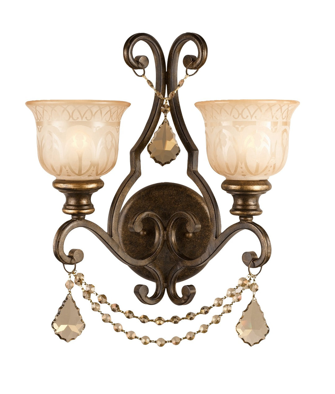 Norwalk 2 Light Golden Teak Swarovski Strass Crystal Bronze Umber Sconce