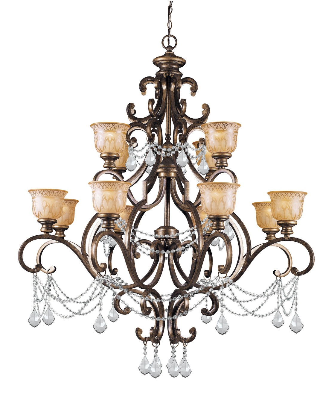 Norwalk 12 Light Hand Cut Crystal Bronze Umber Chandelier