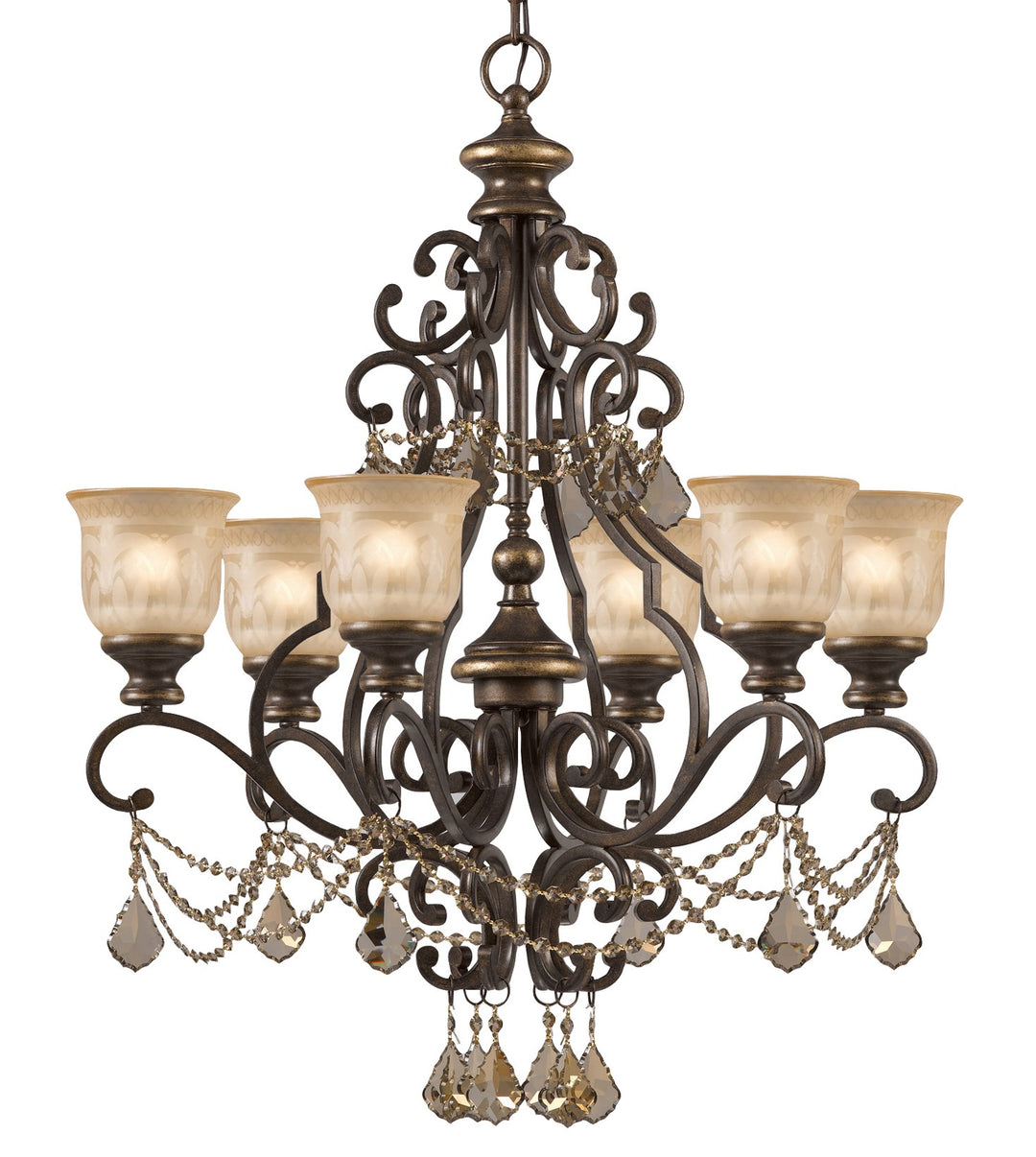 Norwalk 6 Light Golden Teak Swarovski Strass Crystal Bronze Umber Chandelier