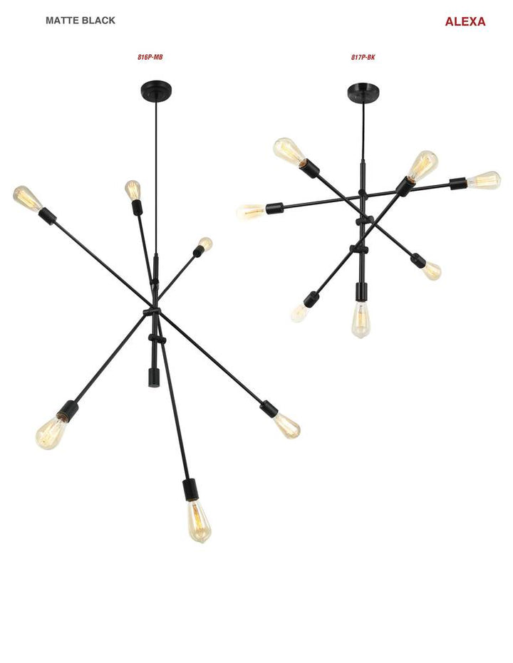 6LT Incandescent Adjustable Pendant, Matte Black