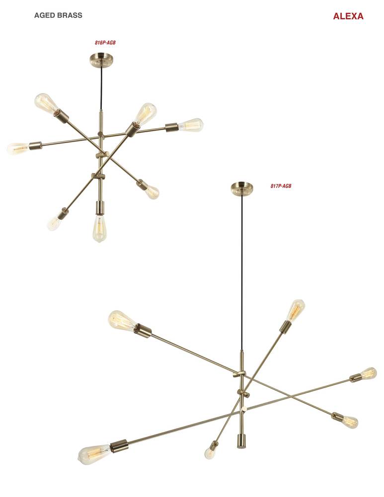 7LT Incandescent Adjustable Pendant, Aged Brass