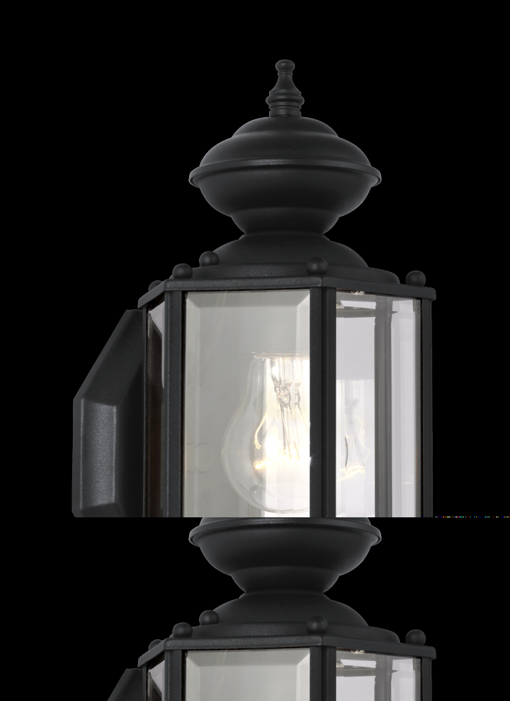 Classico traditional 1-light outdoor exterior small wall lantern sconce in black finish with clear b