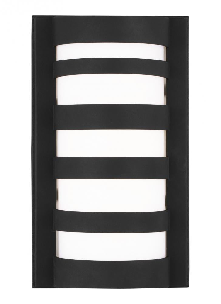 Rebay modern 1-light LED outdoor exterior small wall lantern sconce in black finish with etched glas