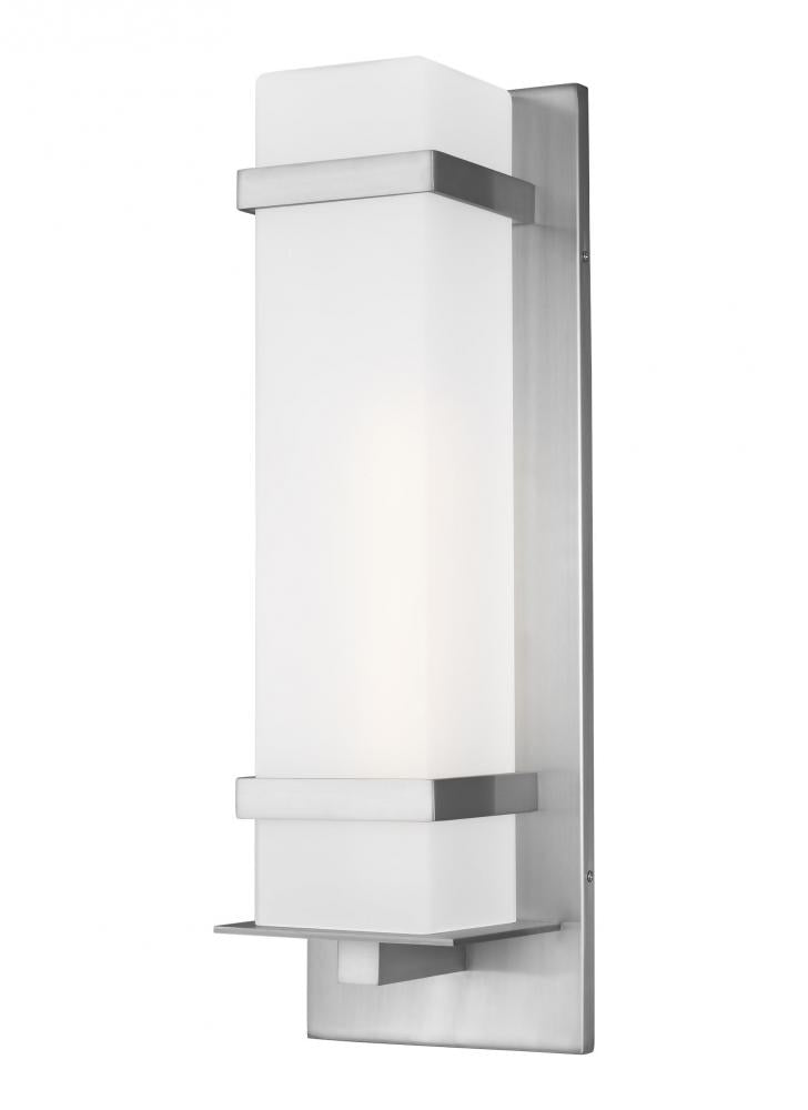Alban modern 1-light LED outdoor exterior large square wall lantern sconce in satin aluminum silver