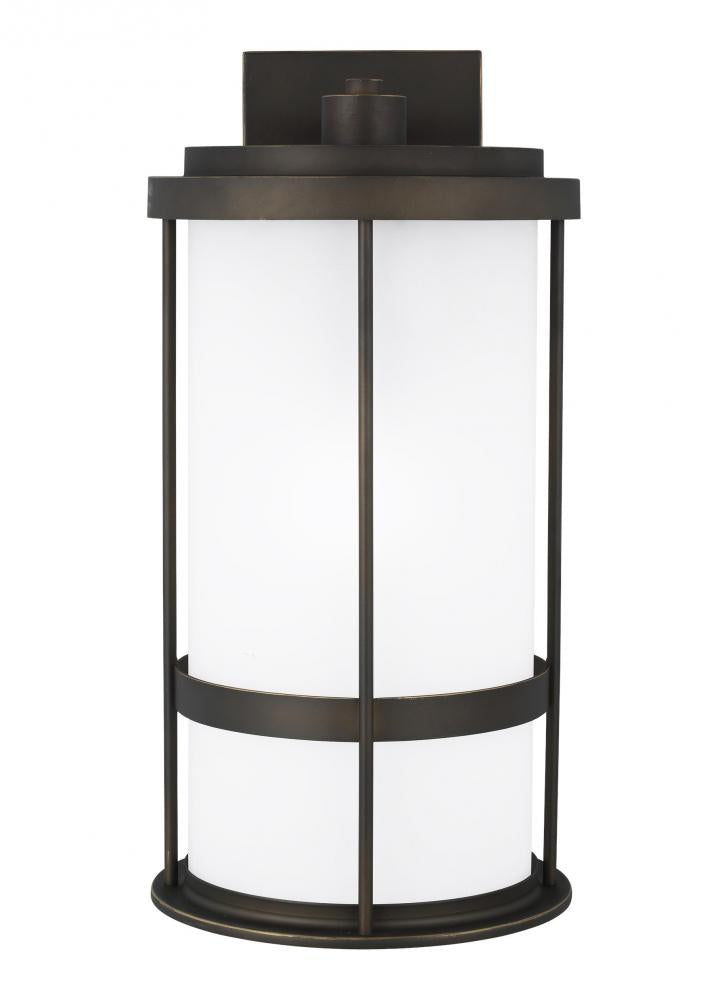 Wilburn modern 1-light outdoor exterior Dark Sky compliant large wall lantern sconce in antique bron