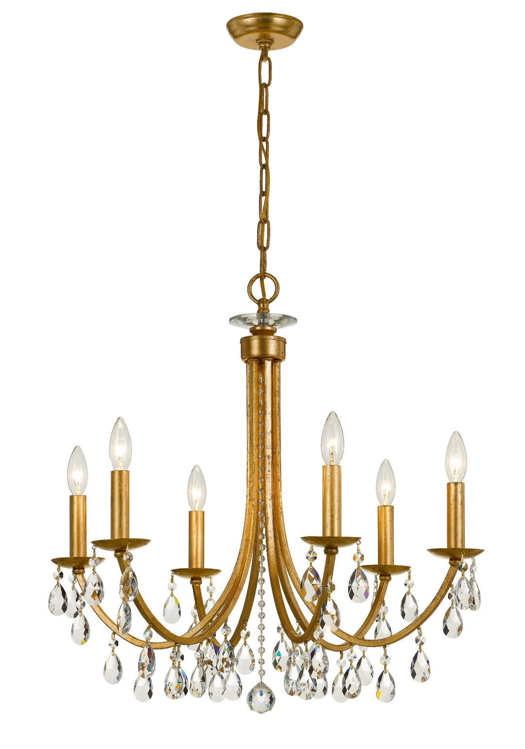 Bridgehampton 6 Light Spectra Crystal Antique Gold Chandelier