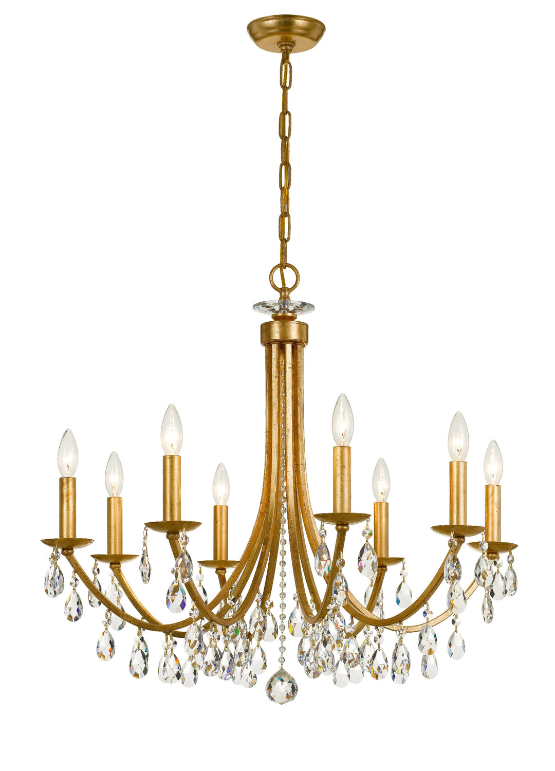 Bridgehampton 8 Light Swarovski Strass Crystal Antique Gold Chandelier
