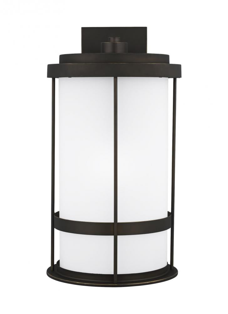 Wilburn modern 1-light LED outdoor exterior extra large wall lantern sconce in antique bronze finish