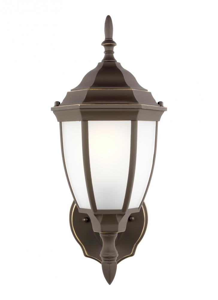 Bakersville traditional 1-light LED outdoor exterior round wall lantern sconce in antique bronze fin