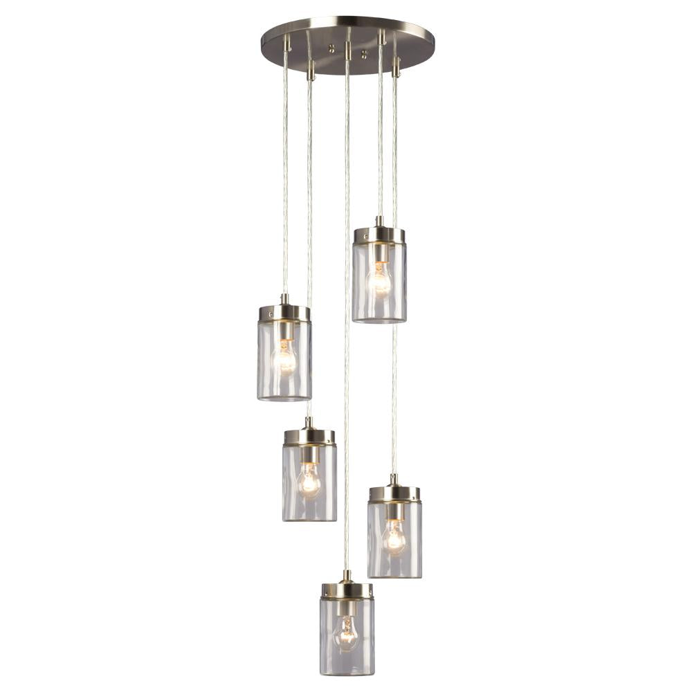 5-Light Multi-Light Pendant  - in Brushed Nickel finish with Clear Glass Shade