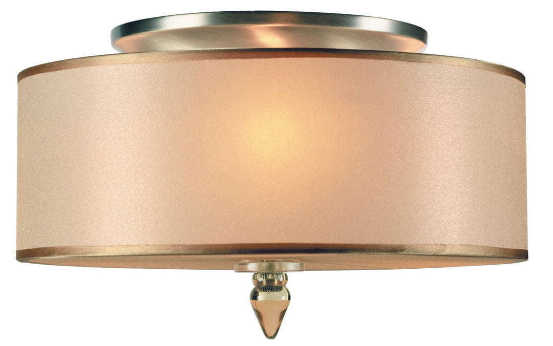 Luxo 3 Light Drum Shade Antique Brass Flush Mount