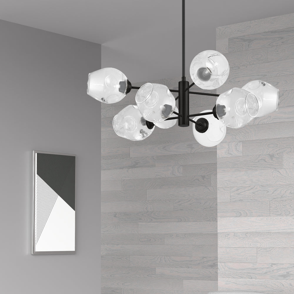 8LT Chandelier, MB w/ Clear Glass