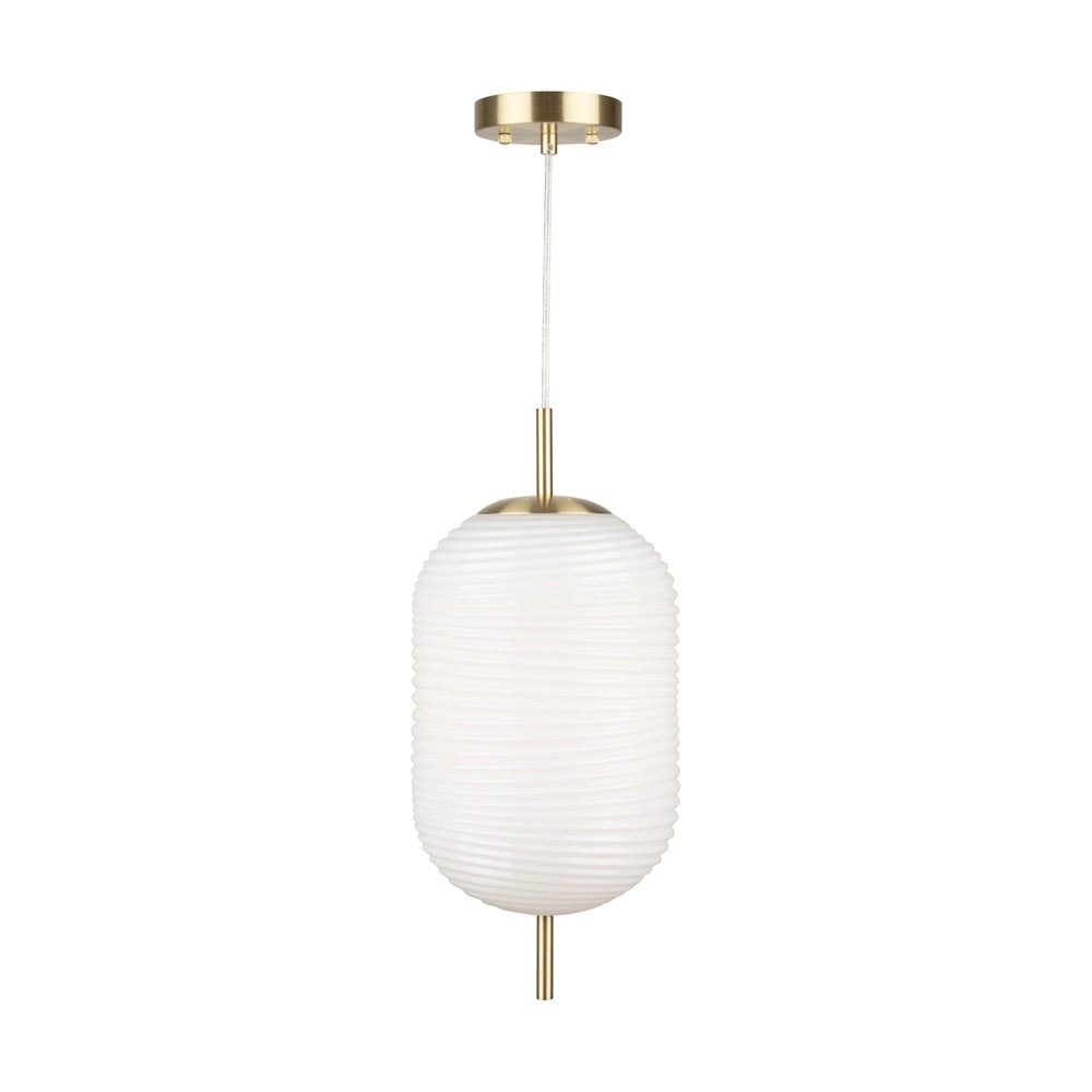 Vita Collection 1-Light Textured Shade Pendant White and Brass