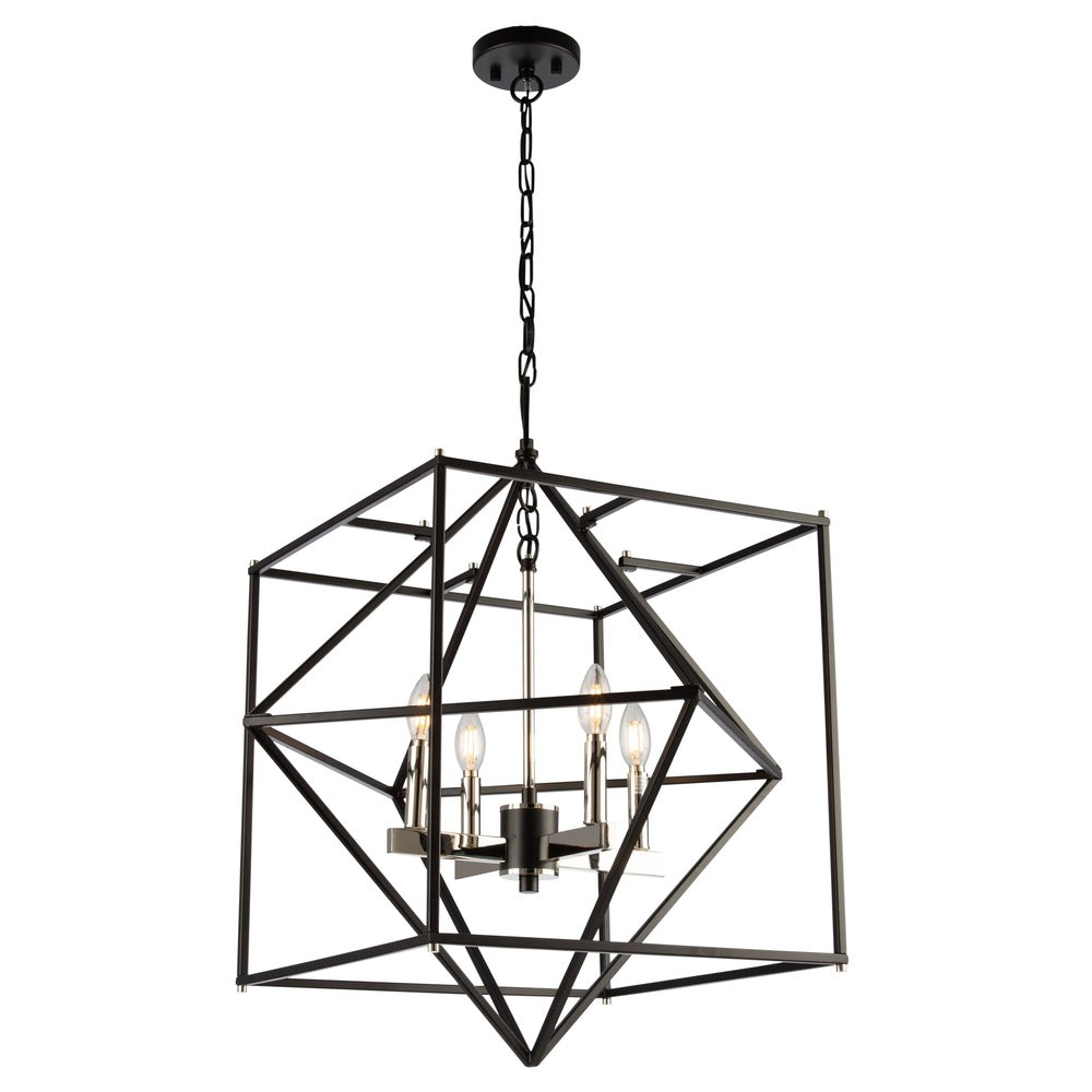 Roxton 4 Light Chandelier (Matte Black & Polished Nickel)