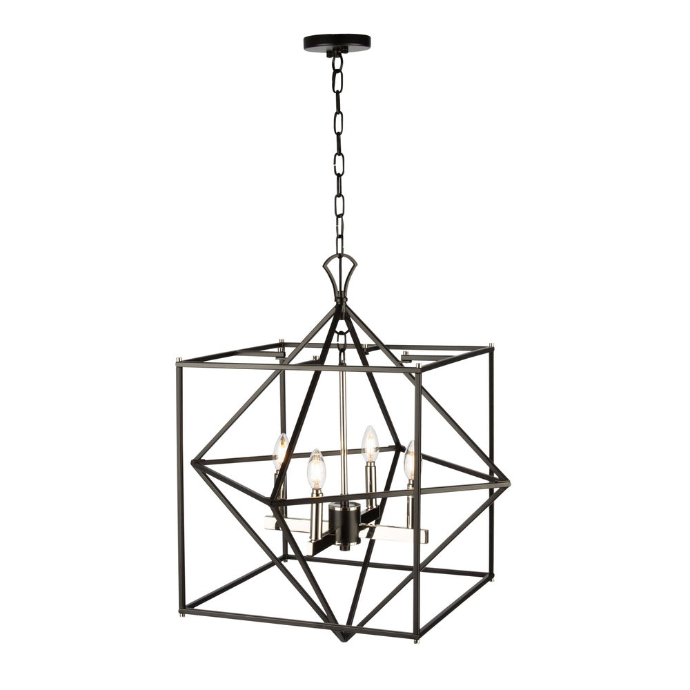 Roxton 4 Light Chandelier (Matte Black & Polished Nickel)