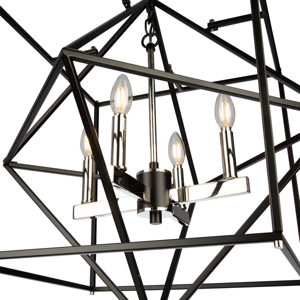 Roxton 4 Light Chandelier (Matte Black & Polished Nickel)