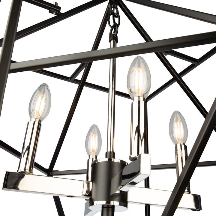 Roxton 4 Light Chandelier (Matte Black & Polished Nickel)