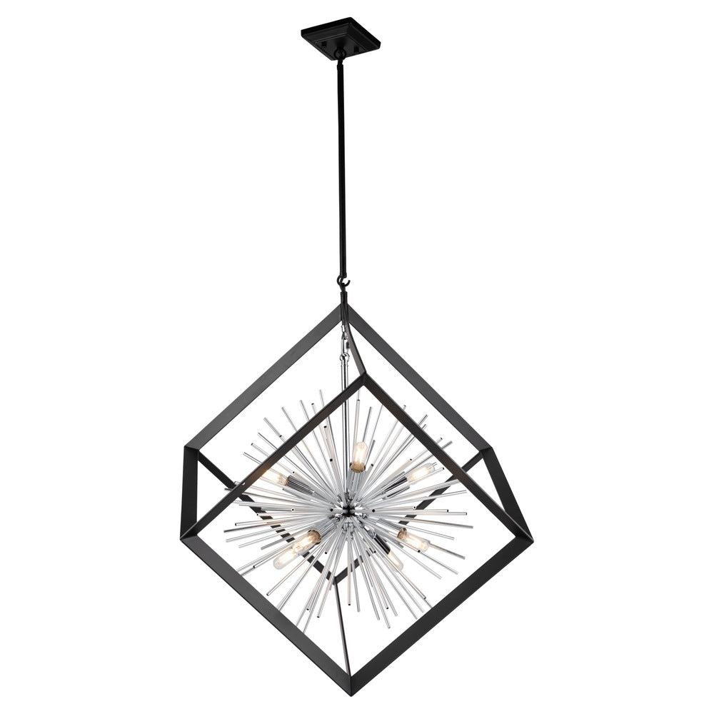 Sunburst  8 Light Chandelier (Matte Black & Chrome)