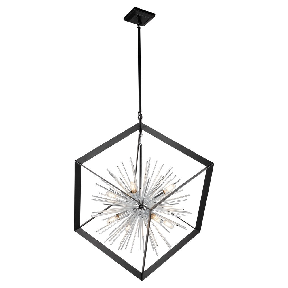 Sunburst  8 Light Chandelier (Matte Black & Chrome)
