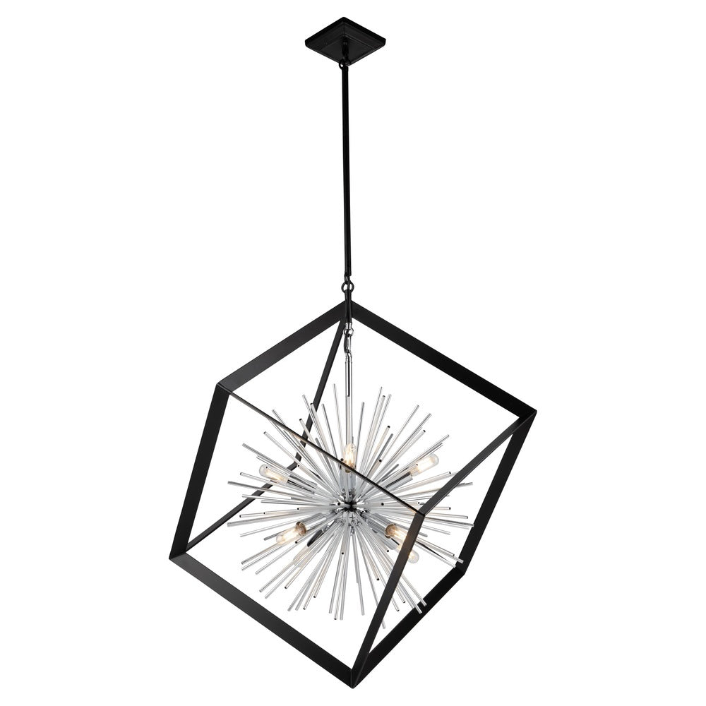 Sunburst  8 Light Chandelier (Matte Black & Chrome)