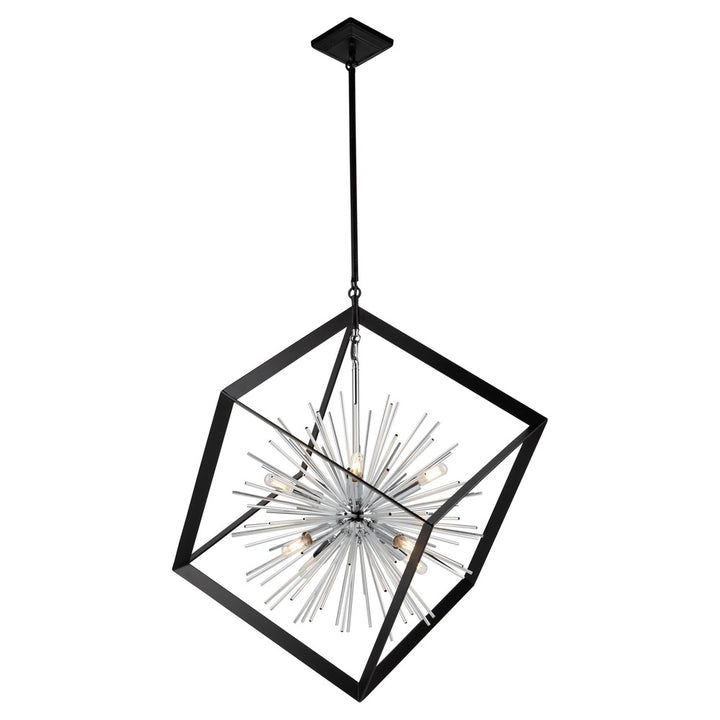 Sunburst  8 Light Chandelier (Matte Black & Chrome)