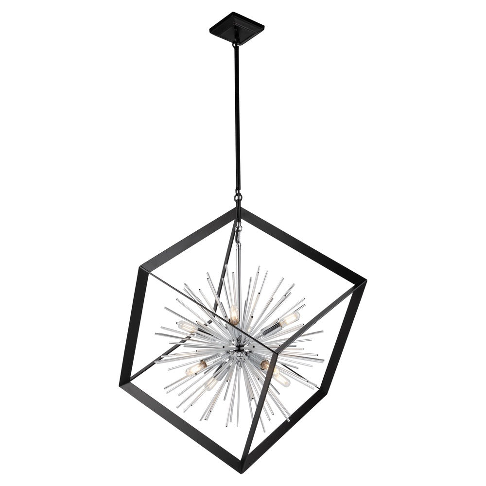 Sunburst  8 Light Chandelier (Matte Black & Chrome)