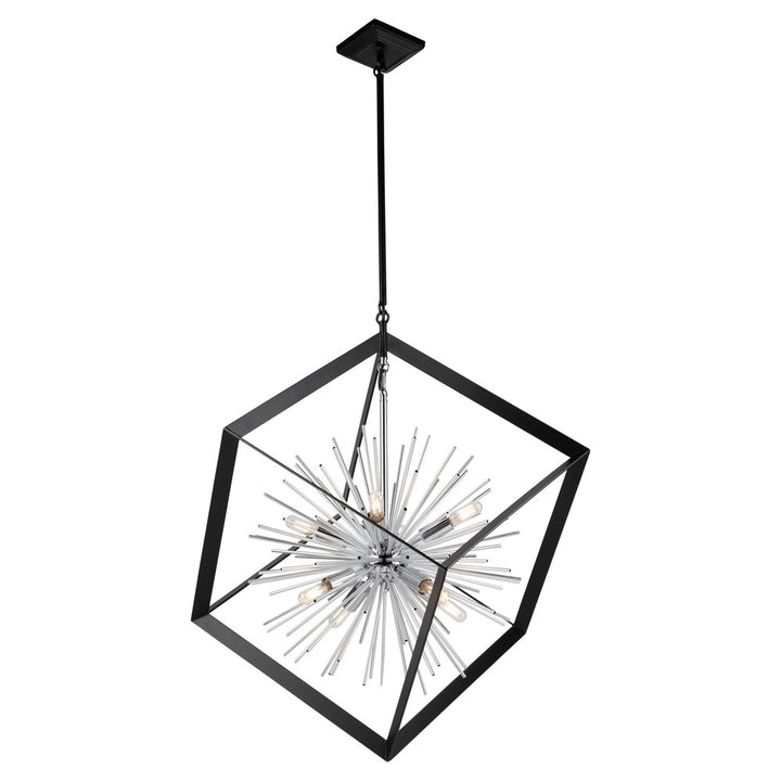 Sunburst  8 Light Chandelier (Matte Black & Chrome)