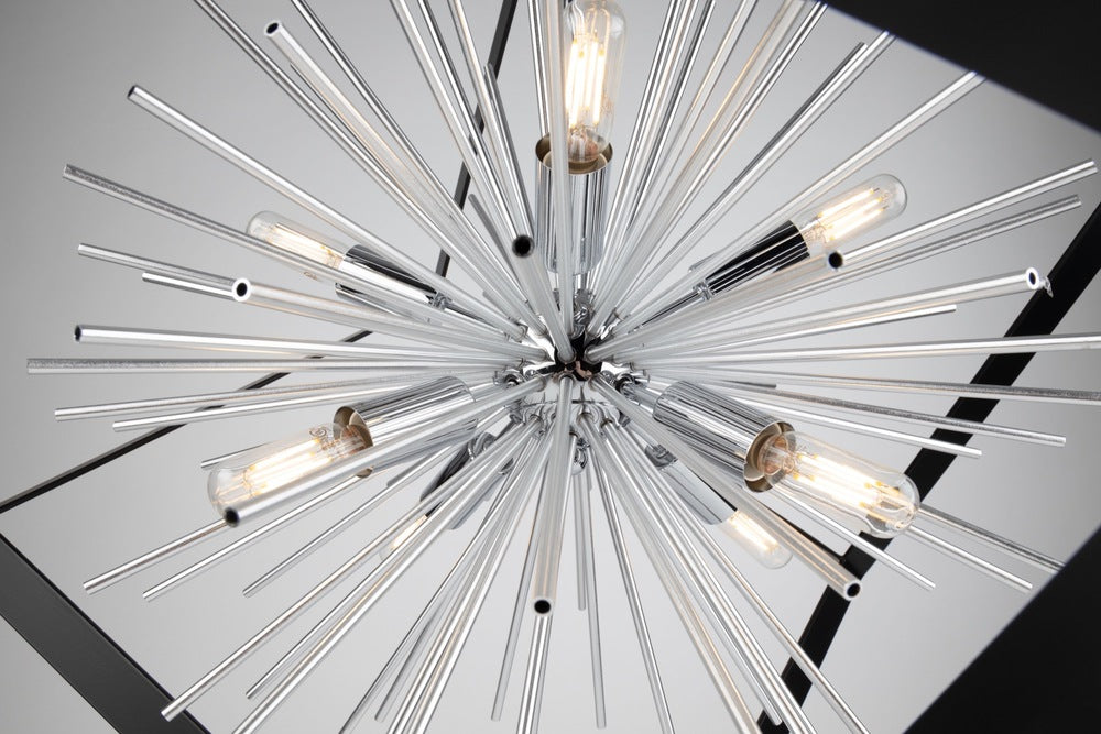 Sunburst  8 Light Chandelier (Matte Black & Chrome)