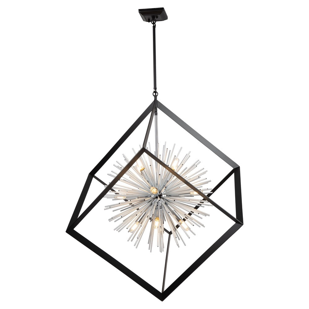 Sunburst 12 Light Chandelier (Matte Black & Chrome)
