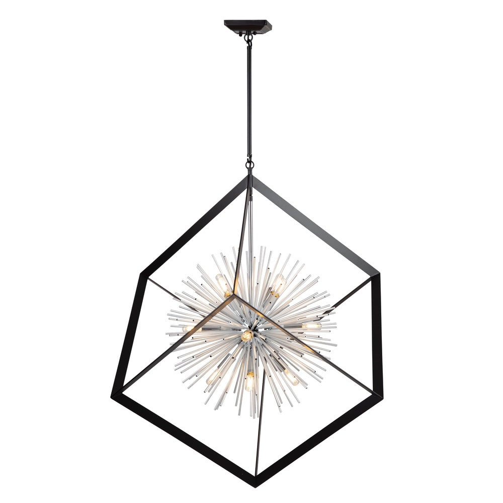Sunburst 12 Light Chandelier (Matte Black & Chrome)