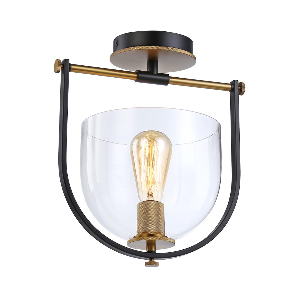 Cheshire Collection 1-Light Semi-Flush Mount, Black & Brass