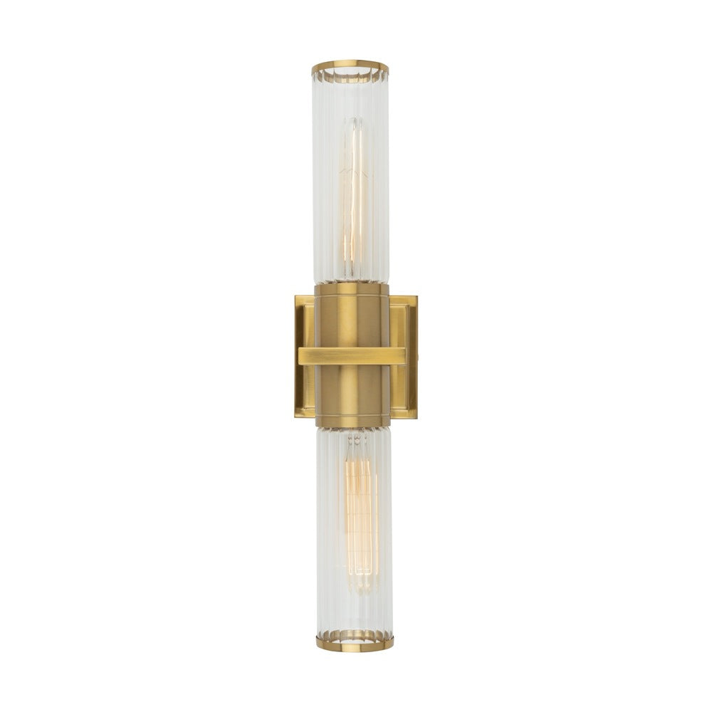 Positano Collection 2-Light Bathroom Vanity Light Brushed Brass and Clear Glass