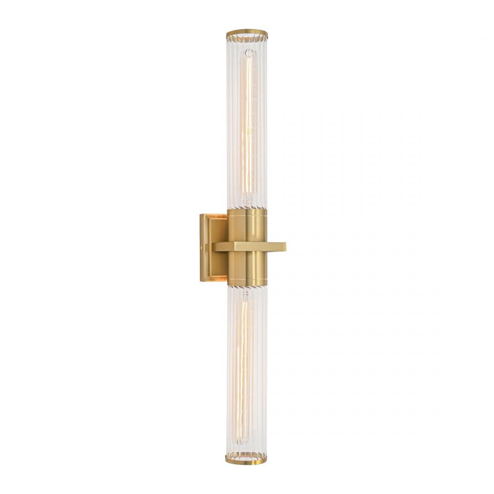 Positano-2-Light Bathroom Vanity Light-Clear Glass/Satin Brass