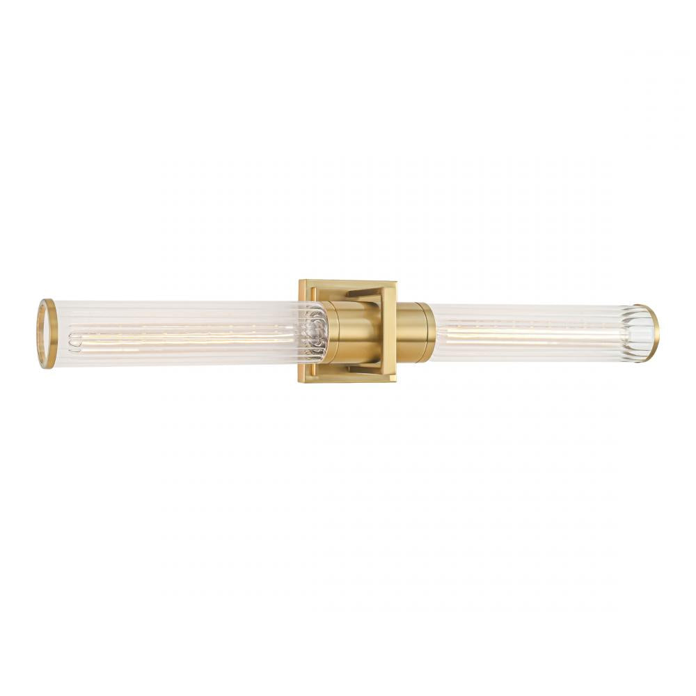 Positano-2-Light Bathroom Vanity Light-Clear Glass/Satin Brass