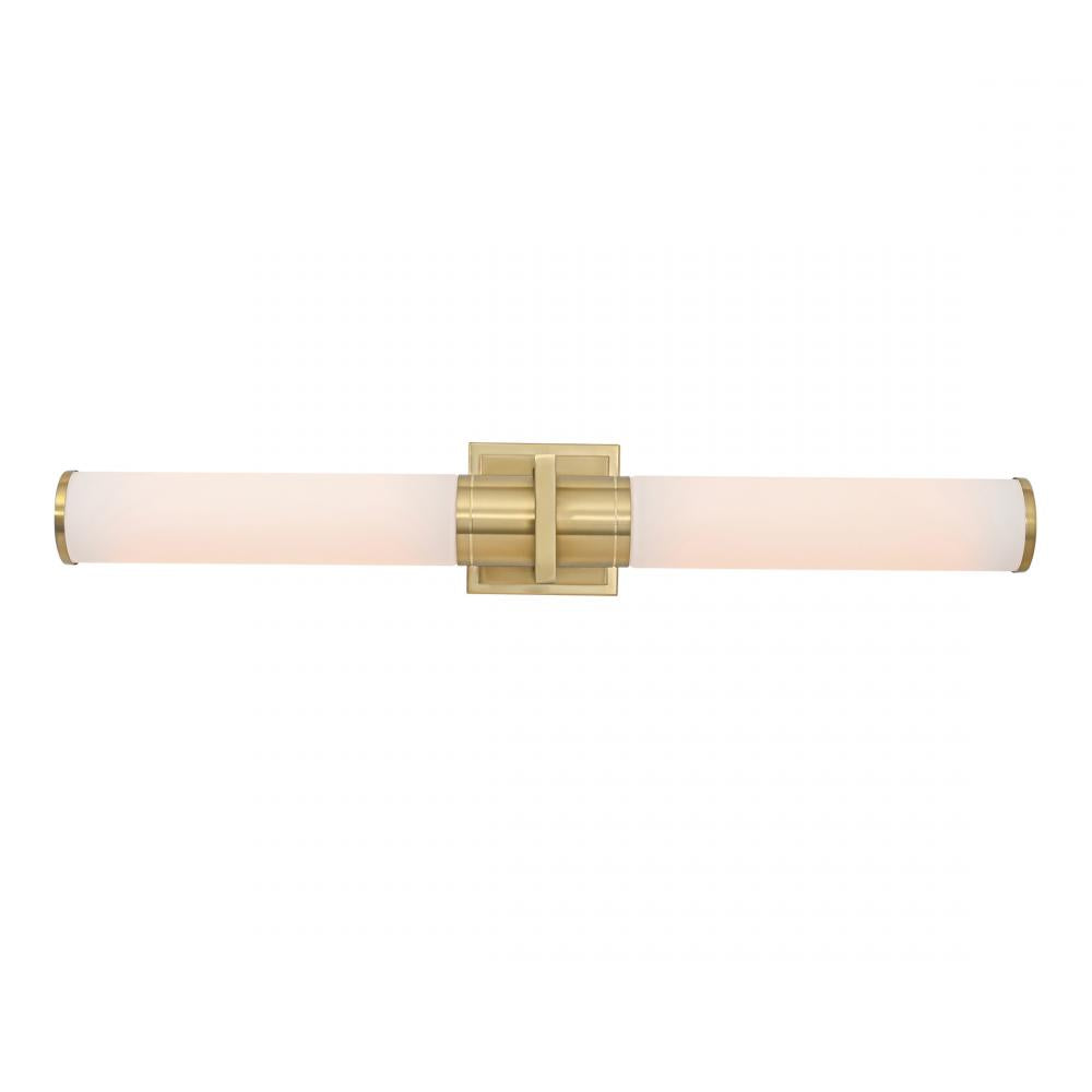 Positano-2-Light Bathroom Vanity Light-White Glass/Satin Brass