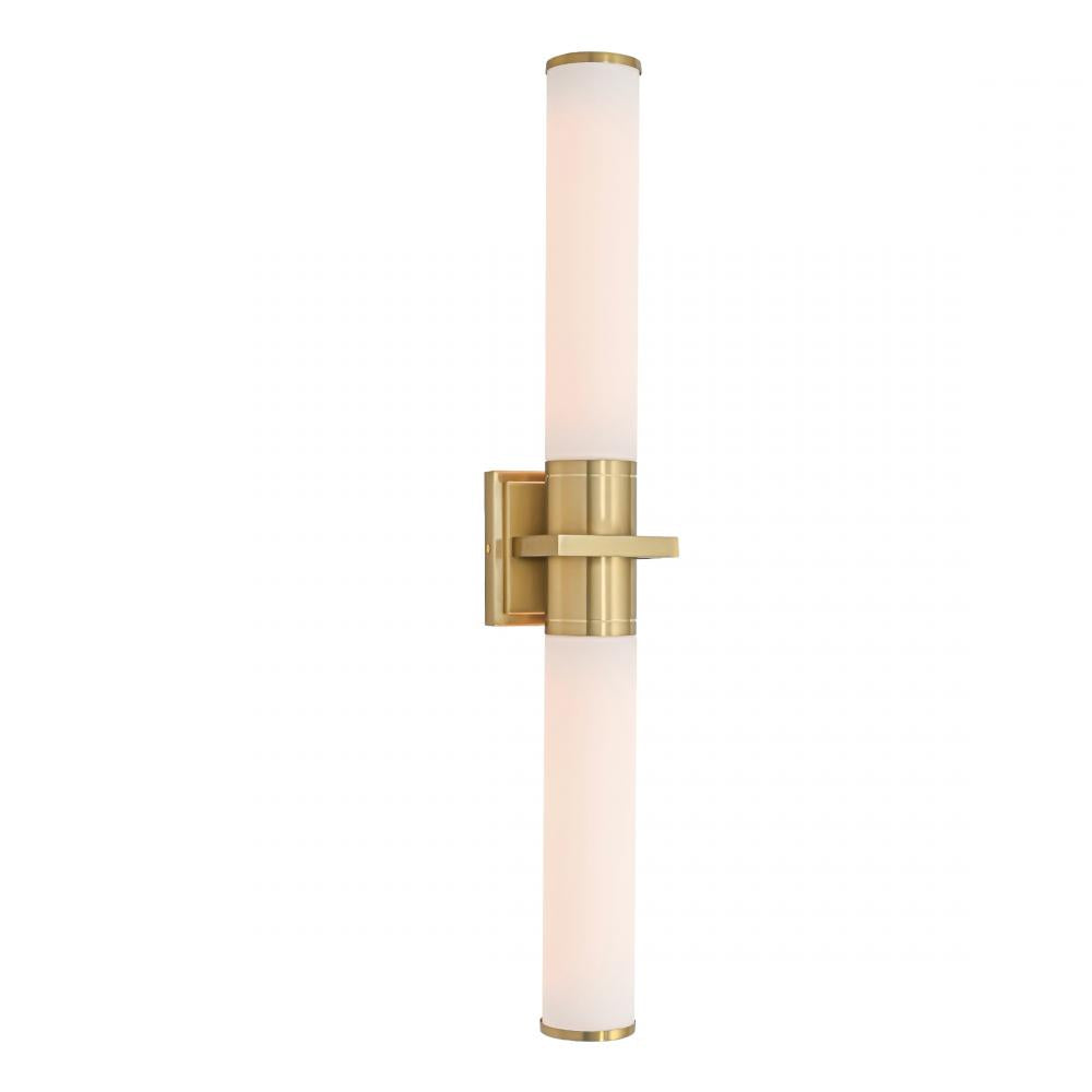 Positano-2-Light Bathroom Vanity Light-White Glass/Satin Brass