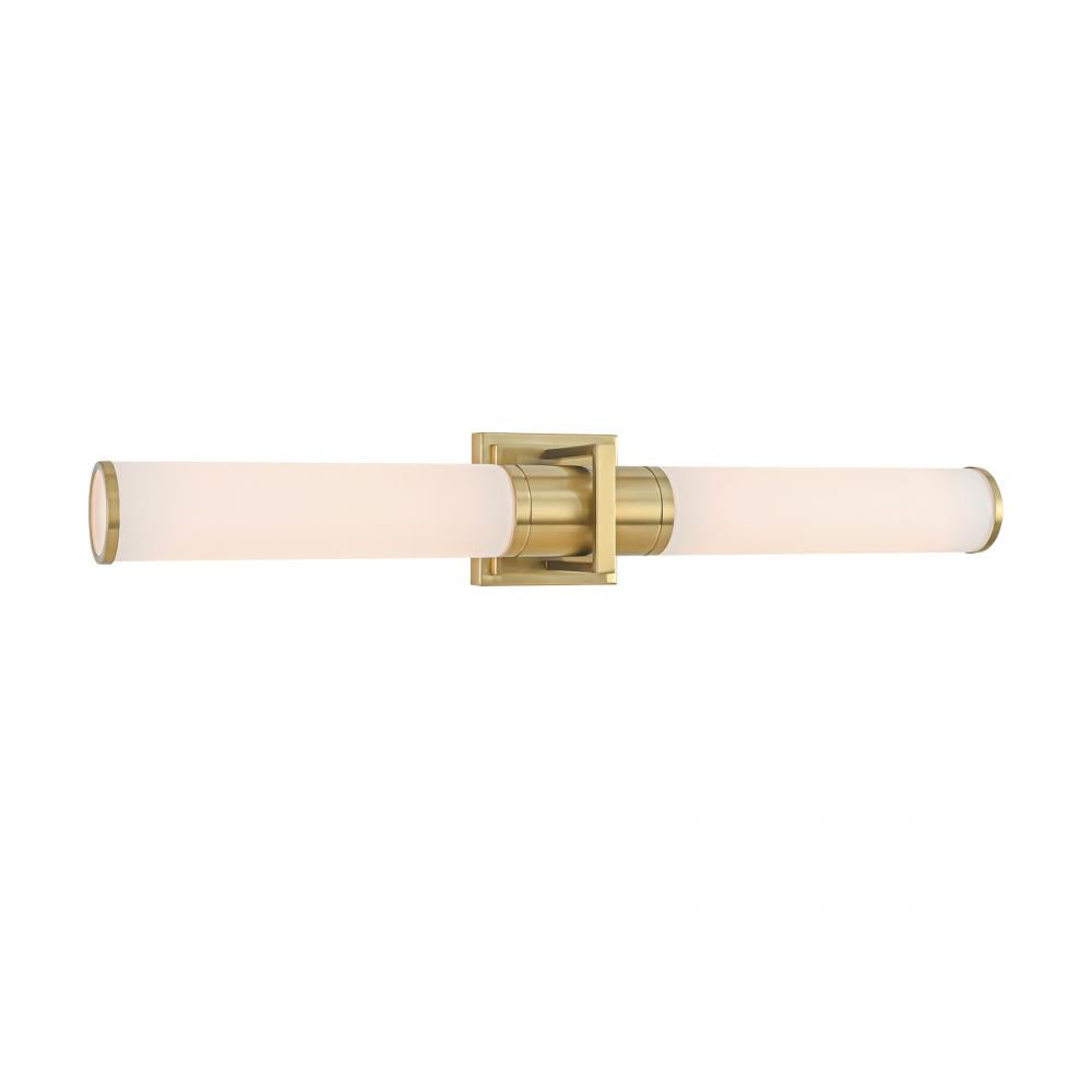 Positano-2-Light Bathroom Vanity Light-White Glass/Satin Brass