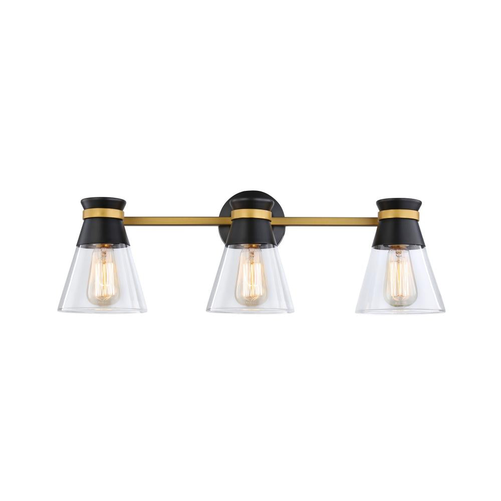 Kanata Collection 3-Light Vanity Light, Black & Brushed Brass
