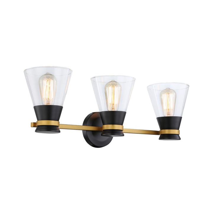 Kanata Collection 3-Light Vanity Light, Black & Brushed Brass