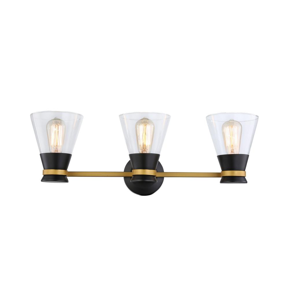Kanata Collection 3-Light Vanity Light, Black & Brushed Brass