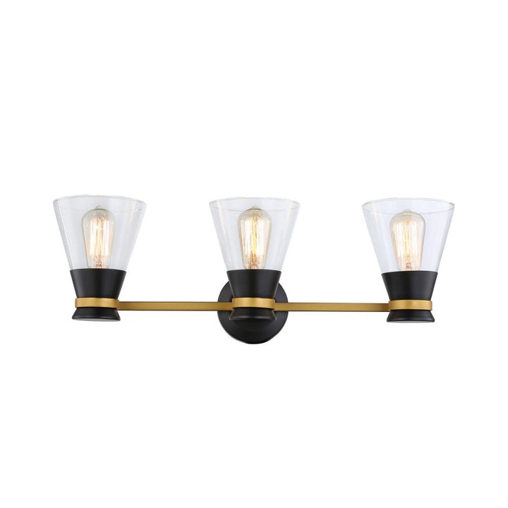 Kanata Collection 3-Light Vanity Light, Black & Brushed Brass